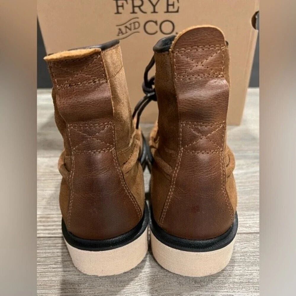 NWT Frye and Co Montana Waxed Suede Moc Toe Wedge Boots 9.5 M Tan Brown - Picture 10 of 11
